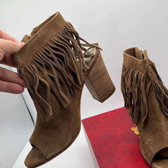 Carlos By Carlos Santana Jasper 2 Peep Toe Fringe Ankle Booties Women's Sz 9.5 M - Picture 5 of 7